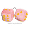 3 Inch Light Pink Fuzzy Car Dice with Goldenrod Dots
