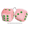 4 Inch Light Pink Fuzzy Car Dice with Dark Green Dots
