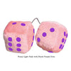 3 Inch Light Pink Fuzzy Car Dice with Royal Purple Dots