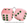 4 Inch Light Pink Fuzzy Car Dice with DARK GREEN GLITTER DOTS