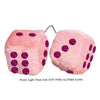 3 Inch Light Pink Fuzzy Car Dice with HOT PINK GLITTER DOTS