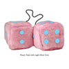 4 Inch Pink Fuzzy Car Dice with Light Blue Dots