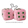 3 Inch Pink Fuzzy Car Dice with DARK GREEN GLITTER DOTS
