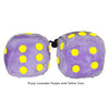 3 Inch Lavender Purple Fuzzy Dice with Yellow Dots