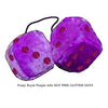 4 Inch Royal Purple Fuzzy Dice with HOT PINK GLITTER DOTS
