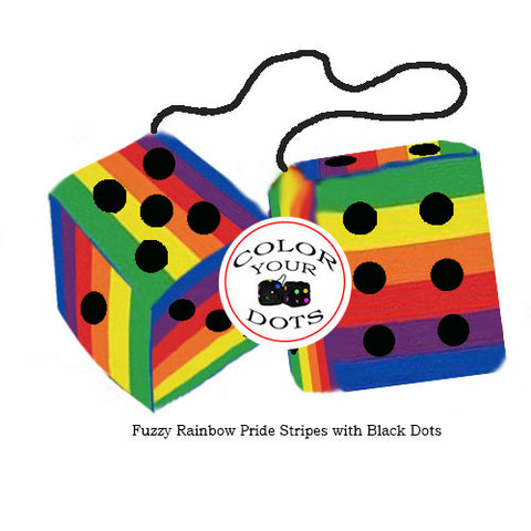 4 Inch Pride Rainbow Furry Dice with Black Dots