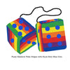 4 Inch Pride Rainbow Furry Dice with Royal Navy Blue Dots