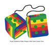 4 Inch Pride Rainbow Furry Dice with Dark Green Dots