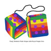 4 Inch Pride Rainbow Furry Dice with Royal Purple Dots