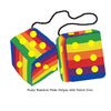 4 Inch Pride Rainbow Furry Dice with Yellow Dots