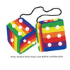 3 Inch Pride Rainbow Fuzzy Dice with WHITE GLITTER DOTS