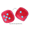 4 Inch Red Fuzzy Car Dice with Light Blue Dots
