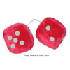 4 Inch Red Fuzzy Car Dice with Grey Dots