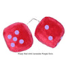 4 Inch Red Fuzzy Car Dice with Lavender Purple Dots