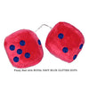 4 Inch Red Fuzzy Car Dice with ROYAL NAVY BLUE GLITTER DOTS
