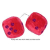 4 Inch Red Fuzzy Car Dice with HOT PINK GLITTER DOTS