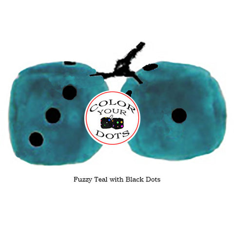 3 Inch Teal Fuzzy Dice with Black Dots