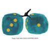 4 Inch Teal Fluffy Dice with GOLD GLITTER DOTS