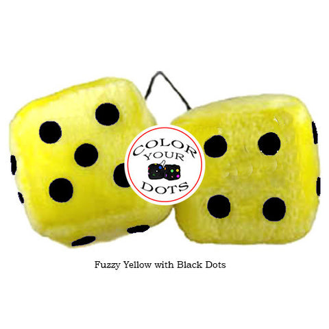 3 Inch Yellow Fuzzy Dice with Black Dots