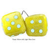 4 Inch Yellow Fuzzy Dice with Light Blue Dots