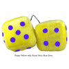4 Inch Yellow Fuzzy Dice with Royal Navy Blue Dots