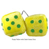4 Inch Yellow Fuzzy Dice with Dark Green Dots