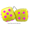 3 Inch Yellow Fuzzy Dice with Hot Pink Dots