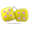 4 Inch Yellow Fuzzy Dice with Light Pink Dots