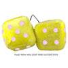 4 Inch Yellow Fluffy Dice with LIGHT PINK GLITTER DOTS