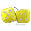 4 Inch Yellow Fluffy Dice with SILVER GLITTER DOTS