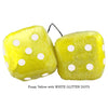 4 Inch Yellow Fluffy Dice with WHITE GLITTER DOTS