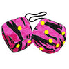 4 Inch Zebra Pink Fuzzy Dice with Yellow Dots