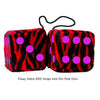 4 Inch Zebra Red Fluffy Dice with Hot Pink Dots