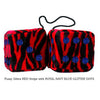 3 Inch Zebra Red Fluffy Dice with ROYAL NAVY BLUE GLITTER DOTS