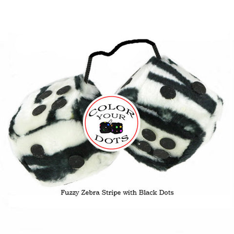 3 Inch Zebra Fuzzy Dice with Black Dots