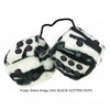 4 Inch Zebra Fuzzy Dice with BLACK GLITTER DOTS