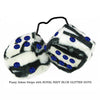 3 Inch Zebra Fuzzy Dice with ROYAL NAVY BLUE GLITTER DOTS