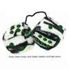 3 Inch Zebra Fuzzy Dice with DARK GREEN GLITTER DOTS