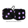3 Inch Black Fuzzy Dice with Lavender Purple Dots
