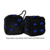3 Inch Black Fuzzy Dice with ROYAL NAVY BLUE GLITTER DOTS