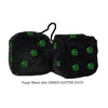 4 Inch Black Fuzzy Dice with DARK GREEN GLITTER DOTS