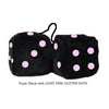 3 Inch Black Fuzzy Dice with LIGHT PINK GLITTER DOTS